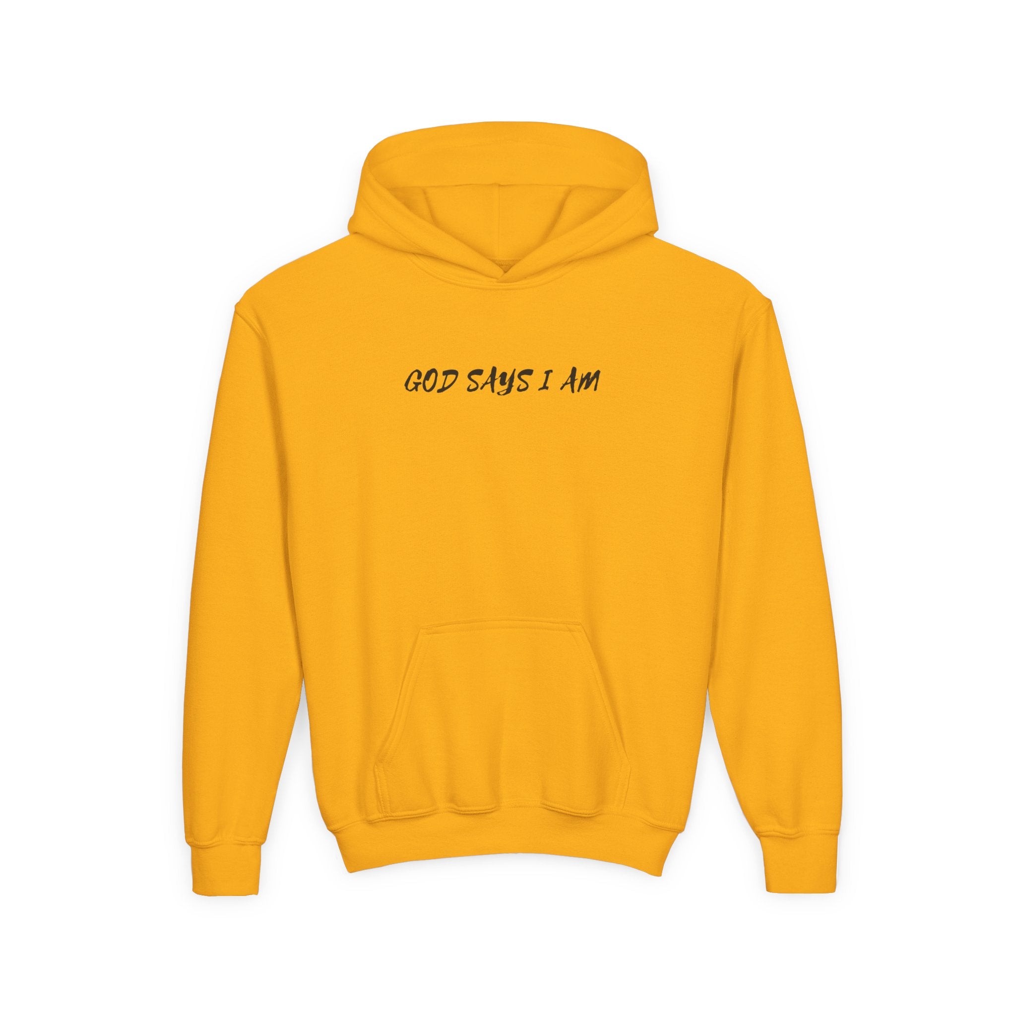 Youth Hoodie — "God Says I Am" Inspirational Christian Pullover