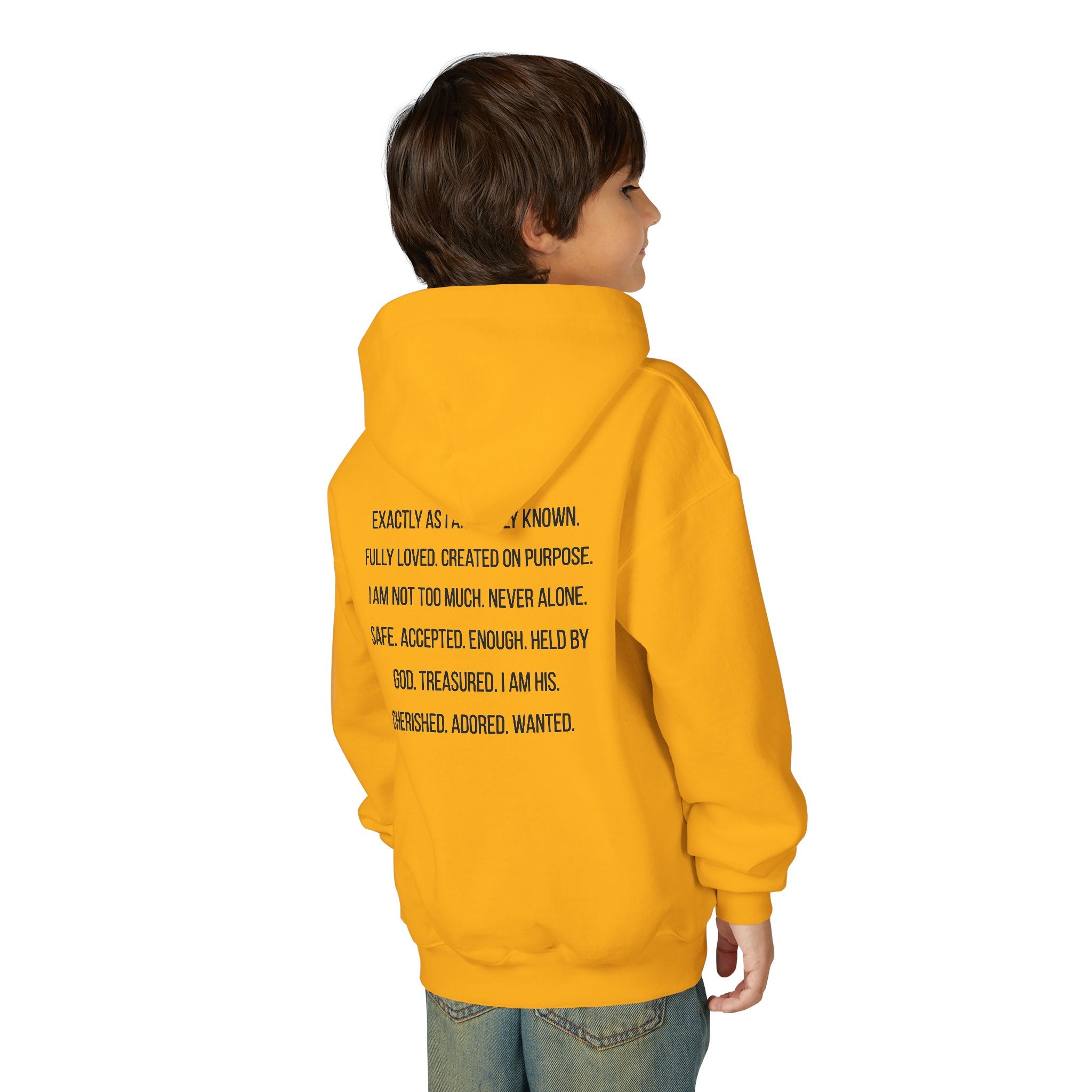 Youth Hoodie — "God Says I Am" Inspirational Christian Pullover