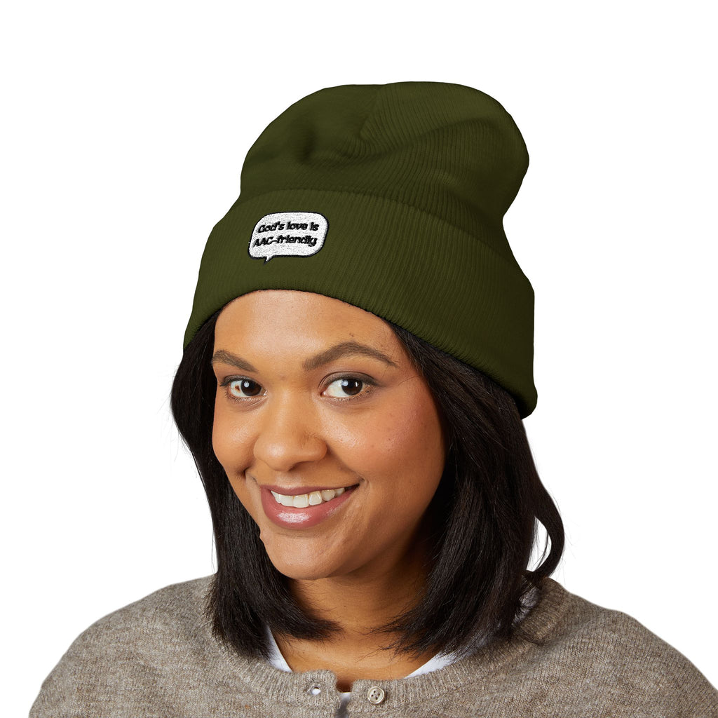 Embroidered Cuffed Beanie — Minimal Speech Bubble Design
