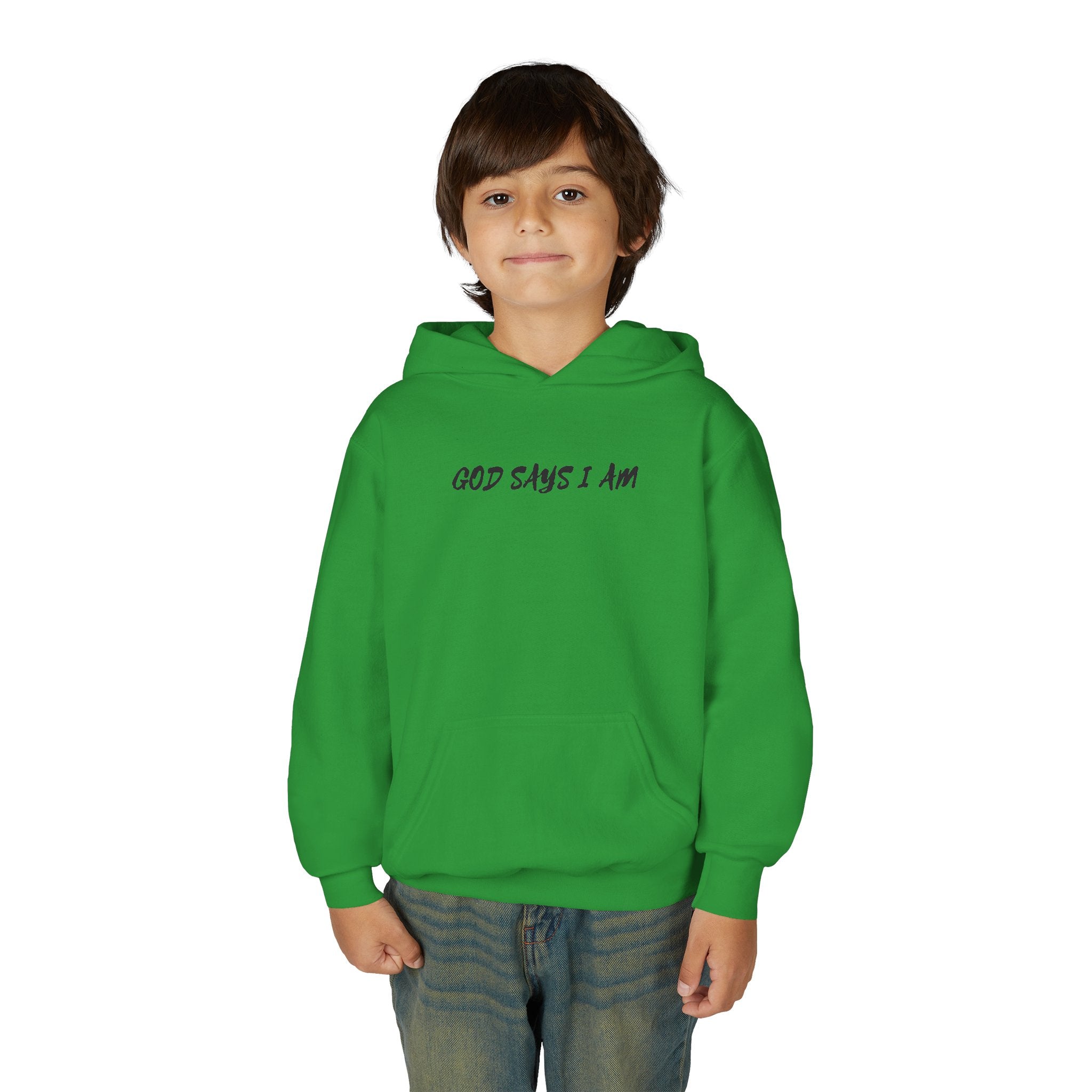 Youth Hoodie — "God Says I Am" Inspirational Christian Pullover