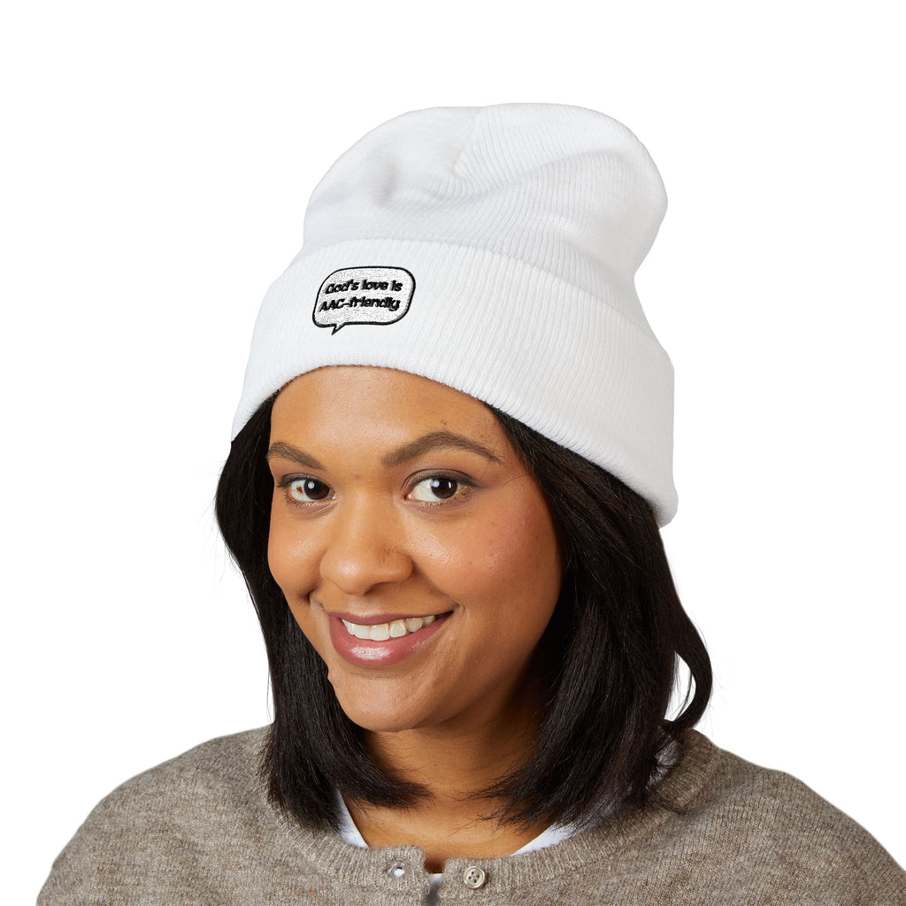 Embroidered Cuffed Beanie — Minimal Speech Bubble Design