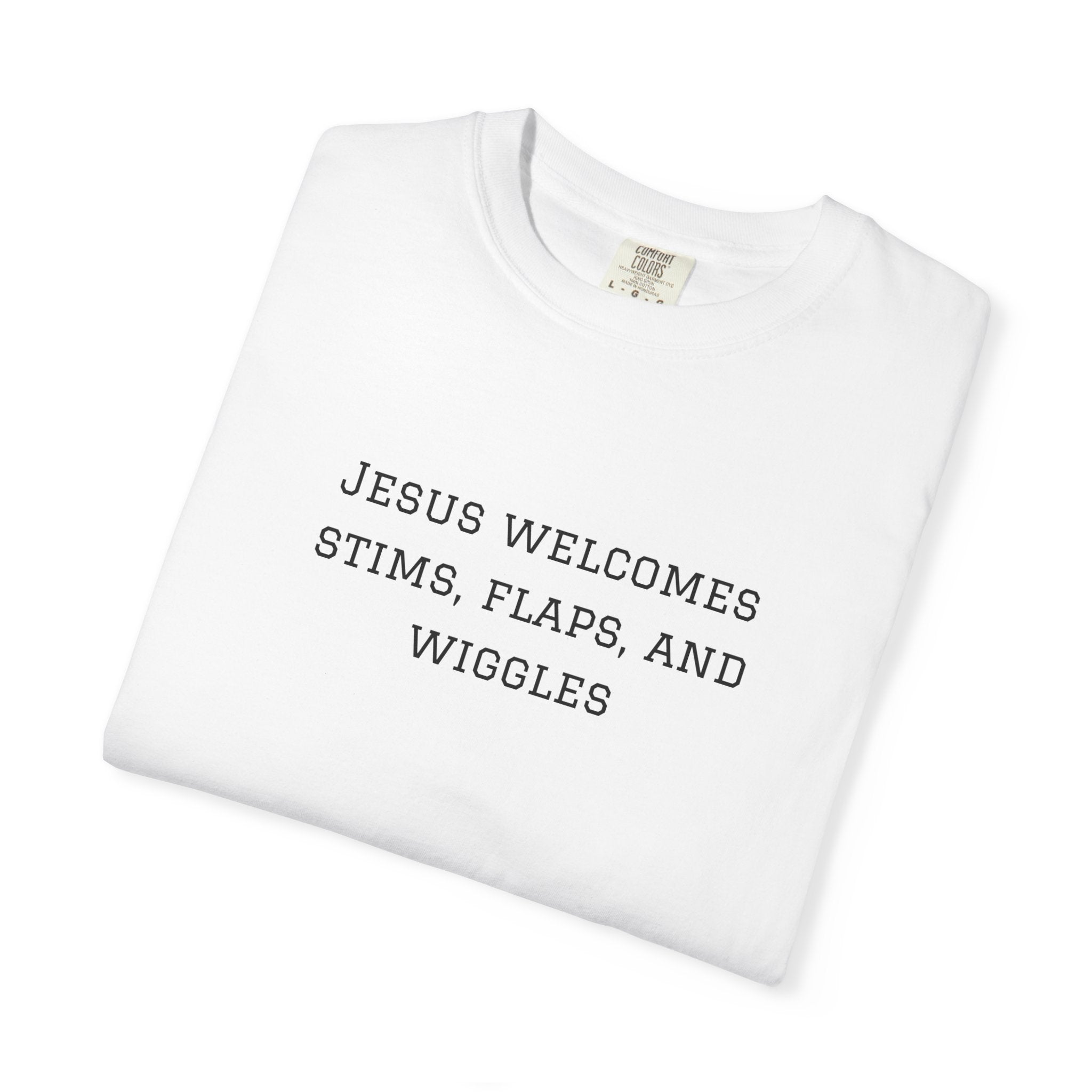 T‑Shirt — "Jesus Welcomes Stims, Flaps, and Wiggles" Graphic Tee