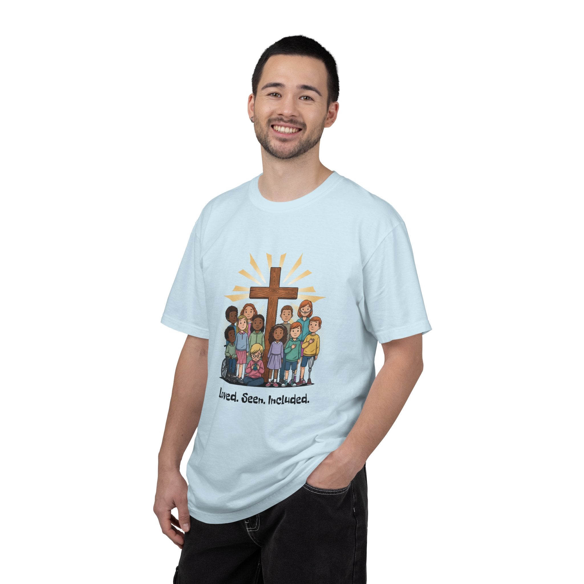 Christian Children’s T-Shirt — 'Loved, Seen, Included' (Back: 'Fearfully & Wonderfully Made')