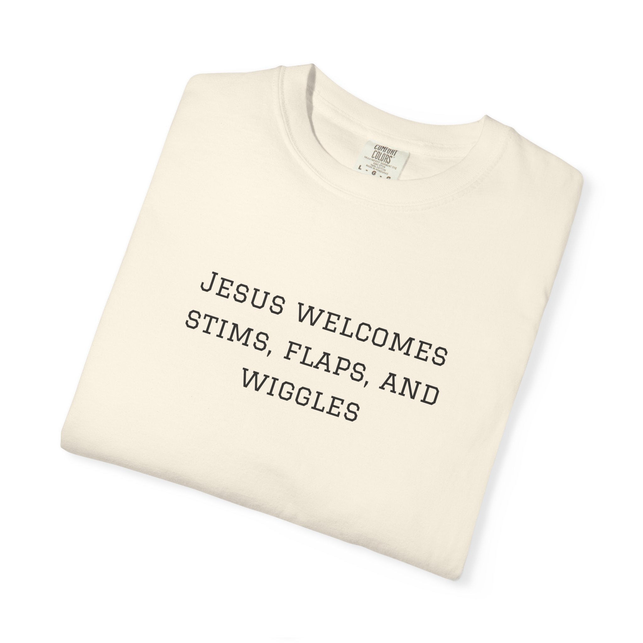 T‑Shirt — "Jesus Welcomes Stims, Flaps, and Wiggles" Graphic Tee