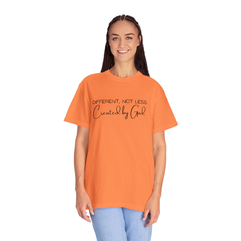 Created by God T-Shirt — "Different, Not Less" Christian Faith Tee