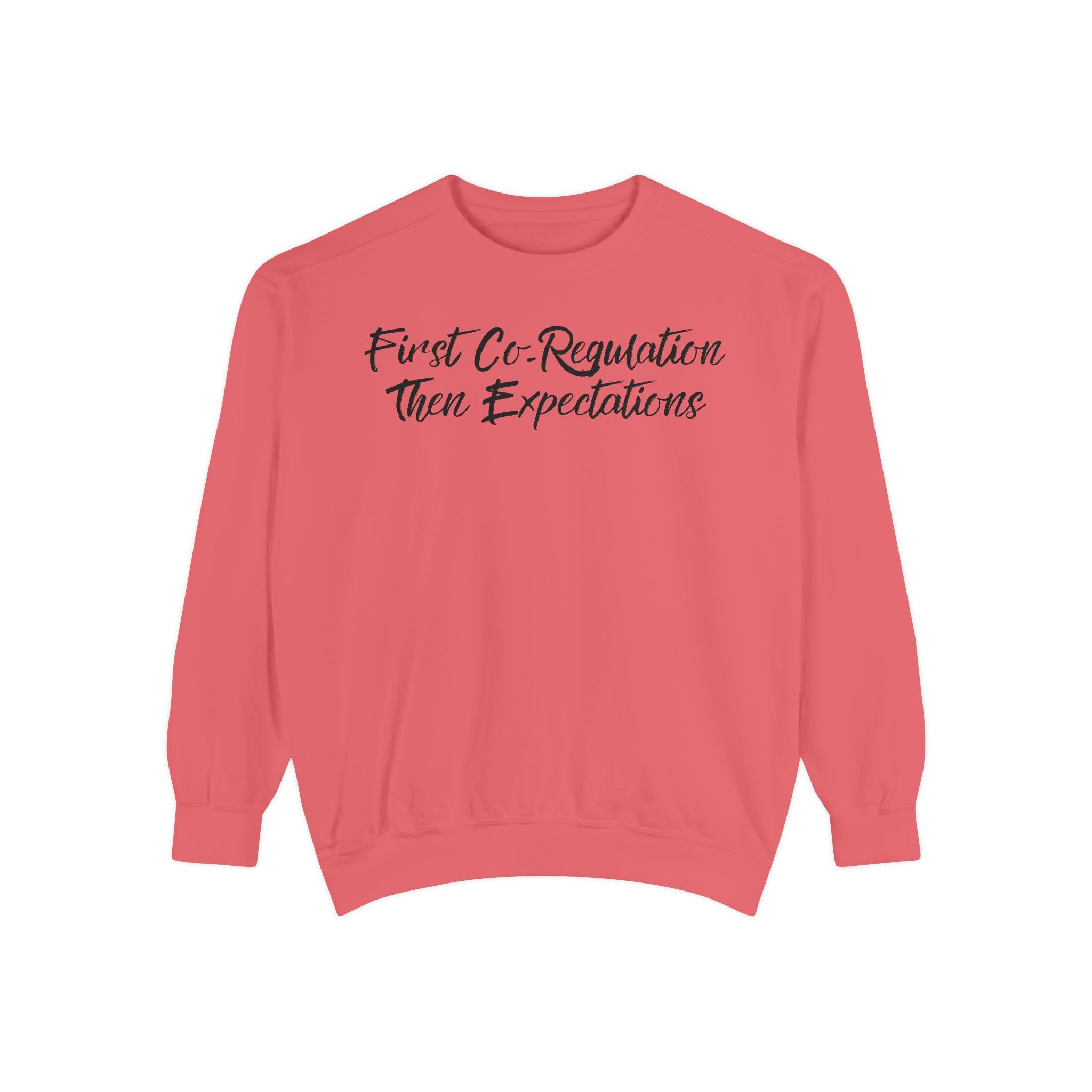 Sweatshirt — "First Co-Regulation Then Expectations" / "Calm Brains Work Better" Inspirational Crewneck