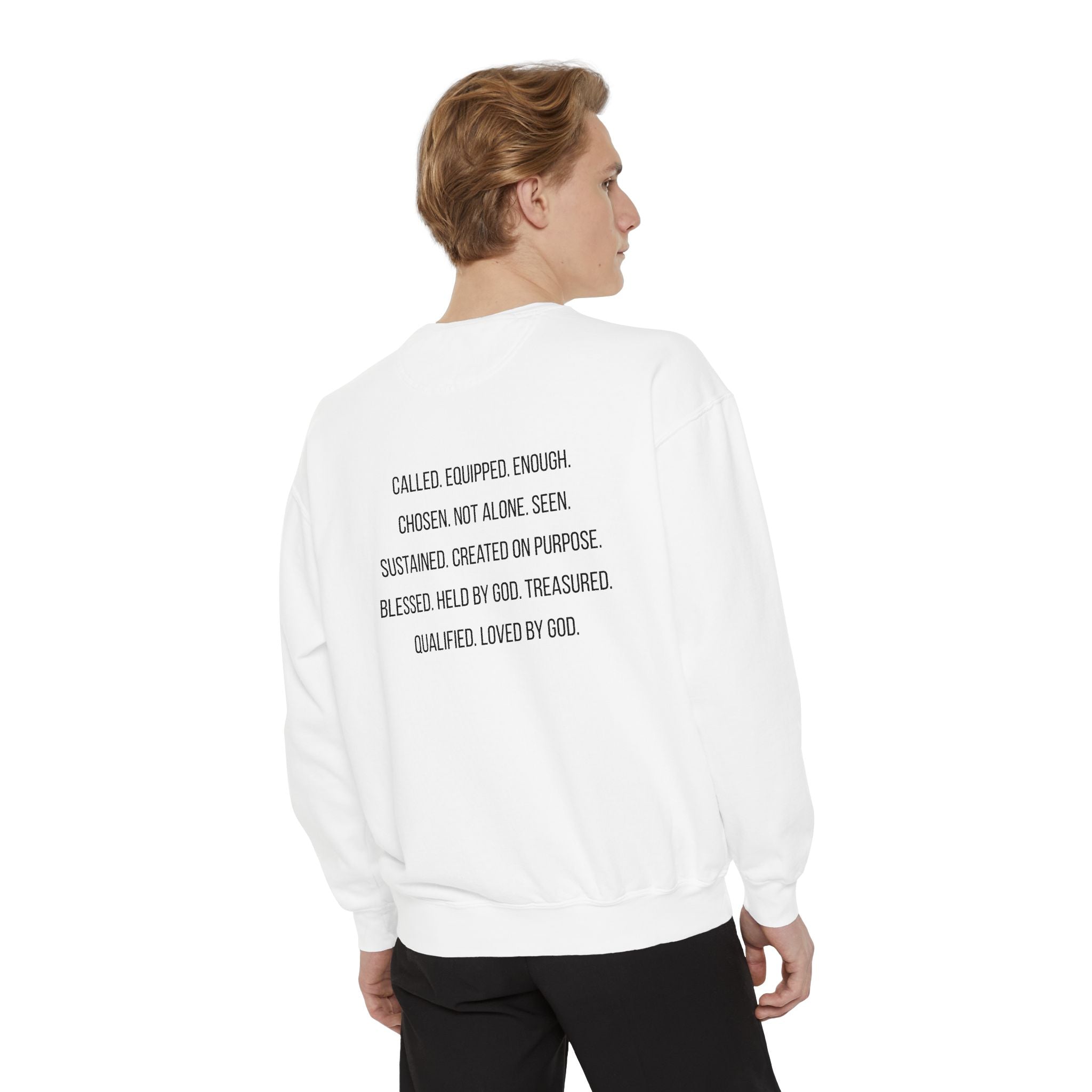 God Says I Am Sweatshirt — Inspirational Christian Message Pullover ("God Says I Am" with Back Scripture Affirmations)