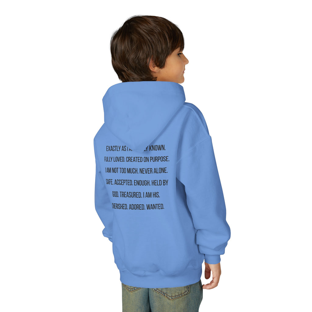 Youth Hoodie — "God Says I Am" Inspirational Christian Pullover