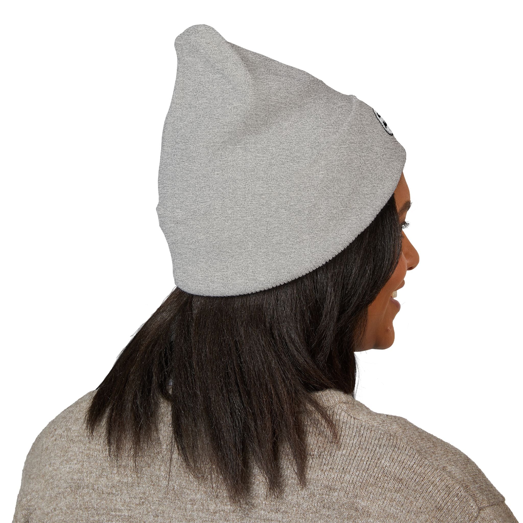 Embroidered Cuffed Beanie — Minimal Speech Bubble Design