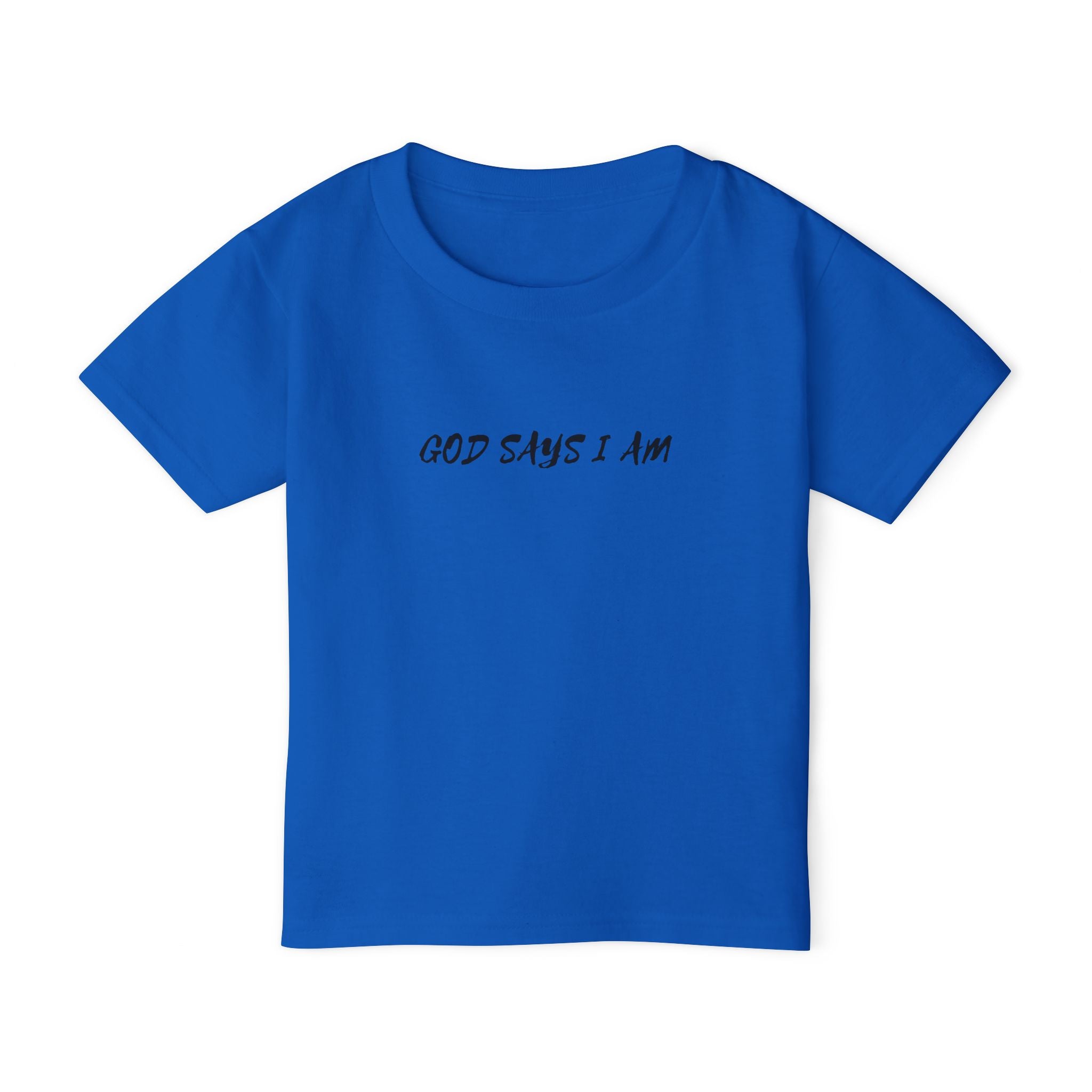 Toddler T-Shirt — “God Says I Am” Religious Affirmation Tee (Back Text: Encouraging Christian Statements)
