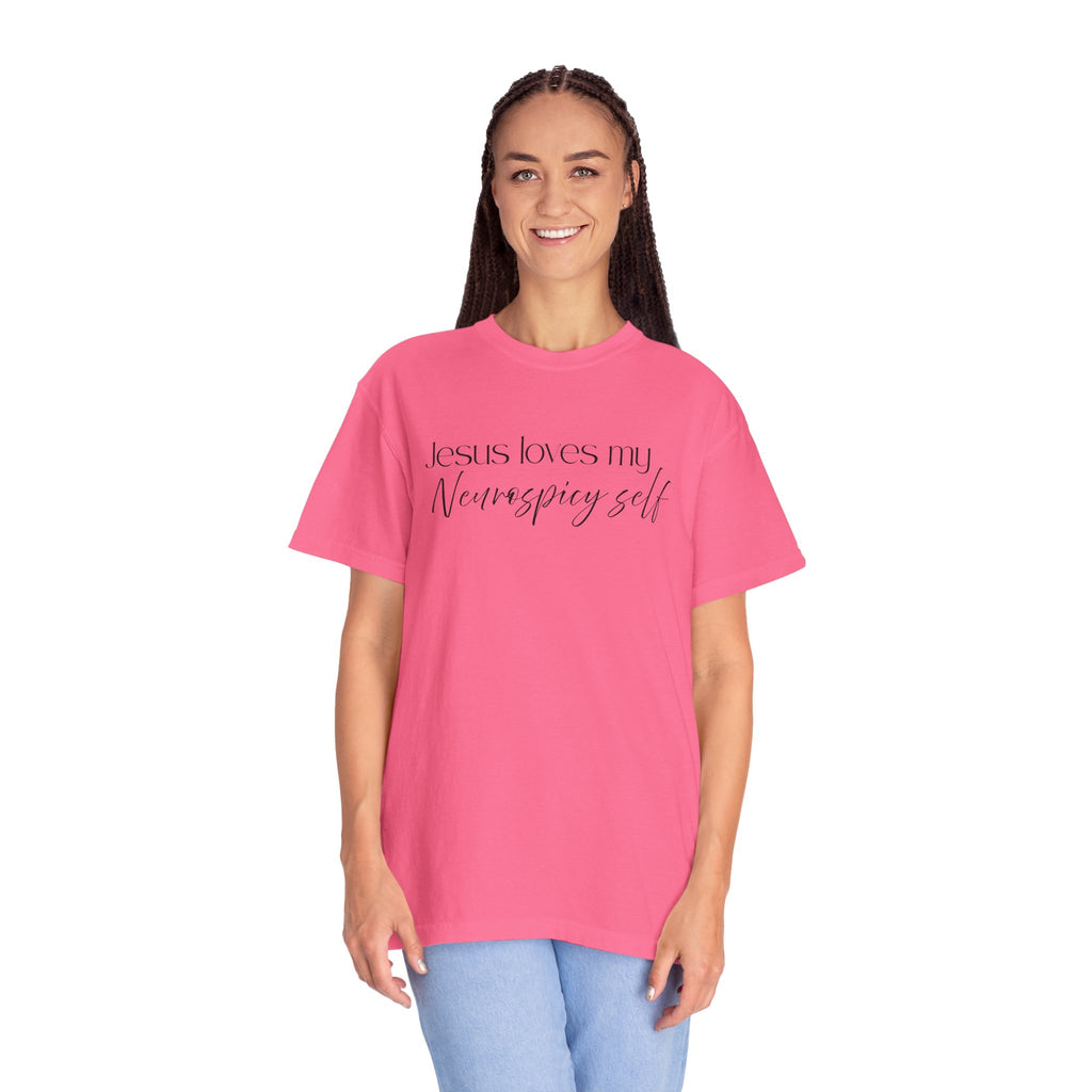 Faith T-Shirt — "Jesus Loves My Neurospicy Self" Christian Graphic Tee
