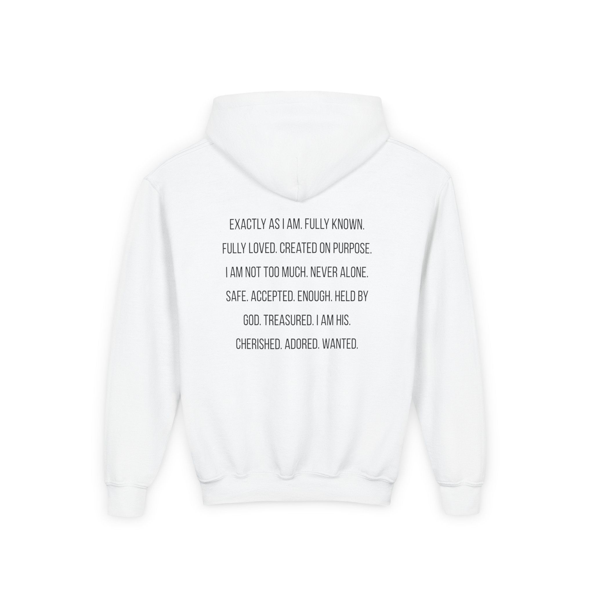 Youth Hoodie — "God Says I Am" Inspirational Christian Pullover