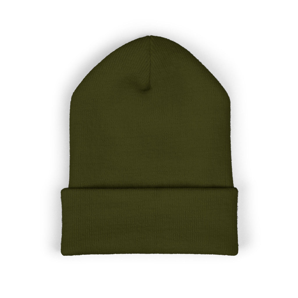 Embroidered Cuffed Beanie — Minimal Speech Bubble Design