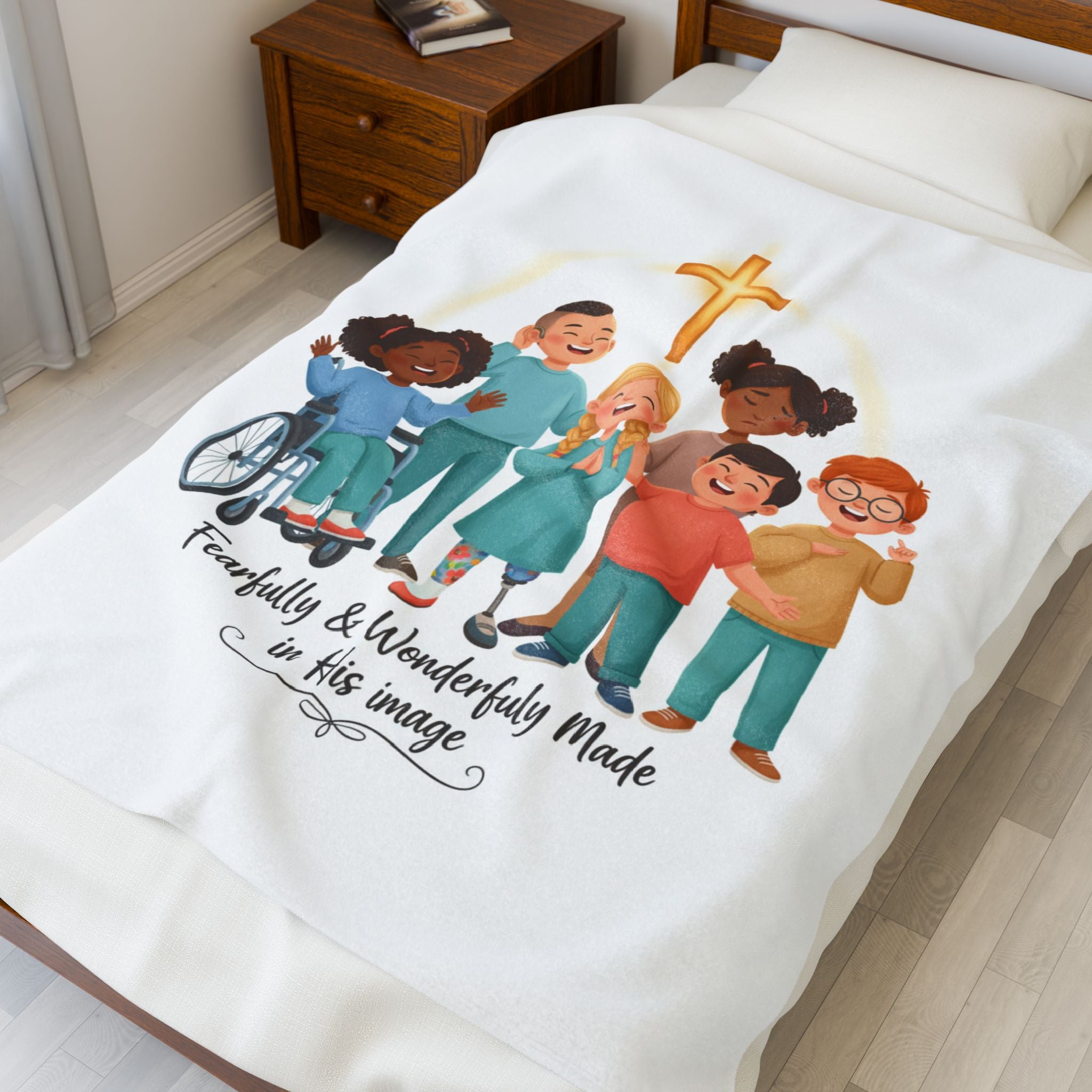 Christian Kids Velveteen Plush Blanket — "Fearfully & Wonderfully Made" Inclusive Faith Throw