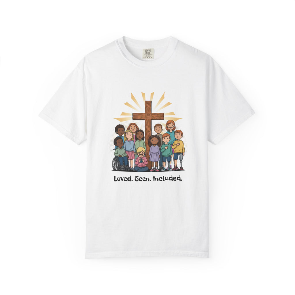 Christian Children’s T-Shirt — 'Loved, Seen, Included' (Back: 'Fearfully & Wonderfully Made')