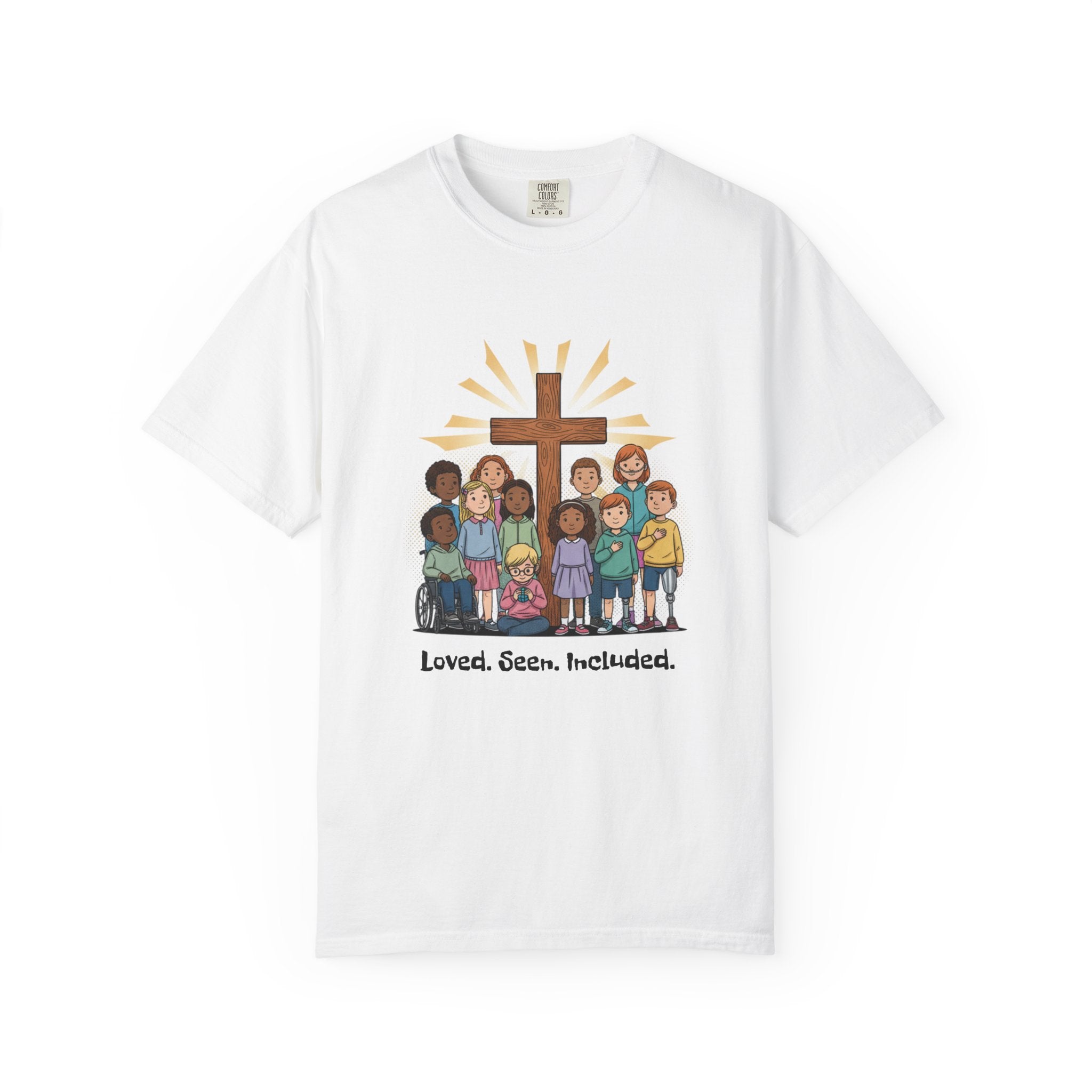 Christian Children’s T-Shirt — 'Loved, Seen, Included' (Back: 'Fearfully & Wonderfully Made')