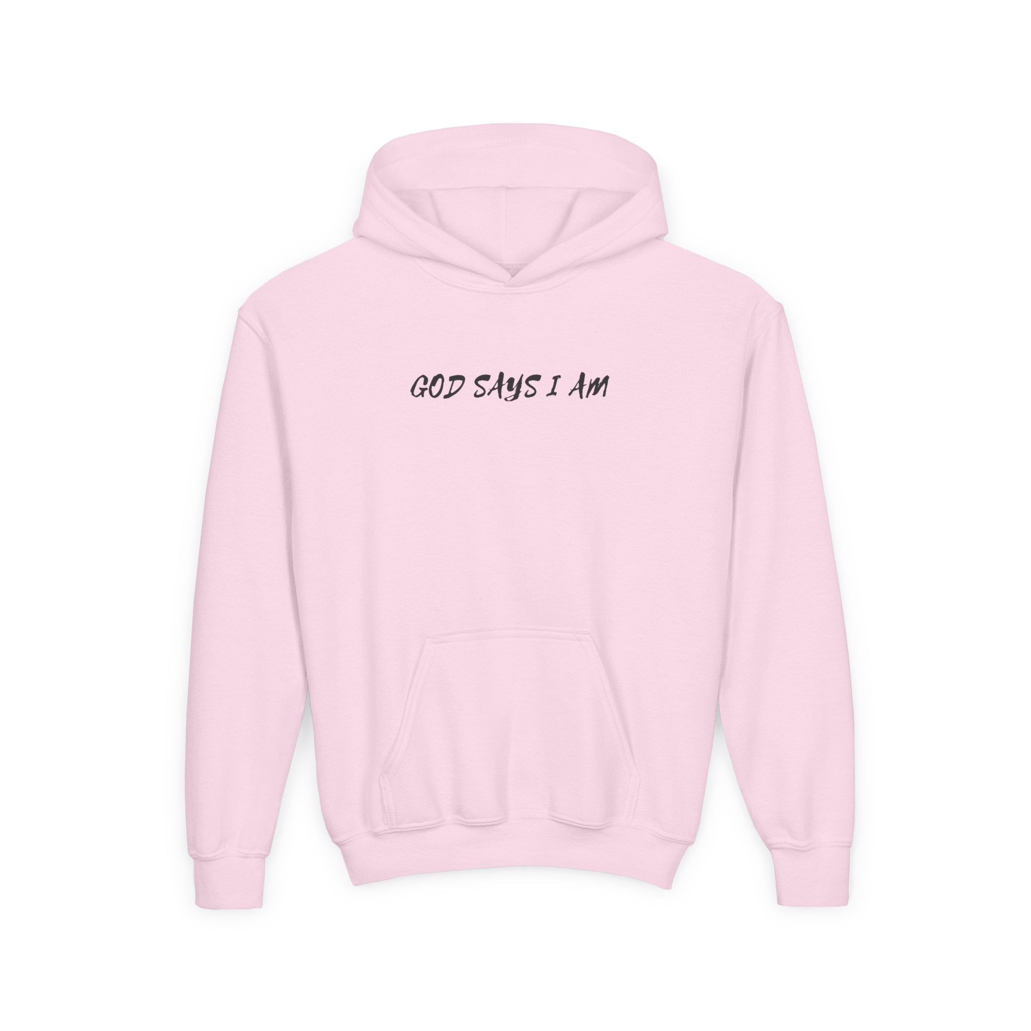 Youth Hoodie — "God Says I Am" Inspirational Christian Pullover