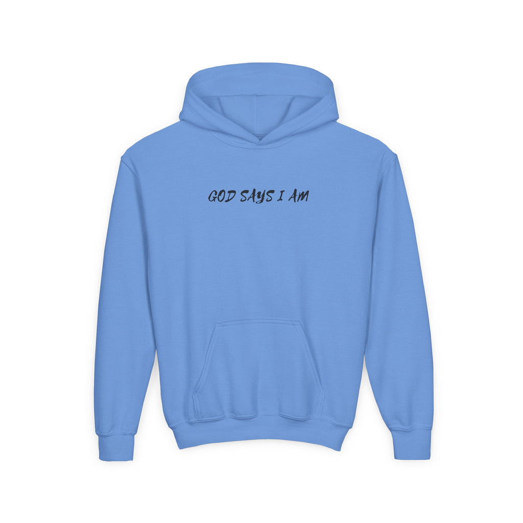 Youth Hoodie — "God Says I Am" Inspirational Christian Pullover