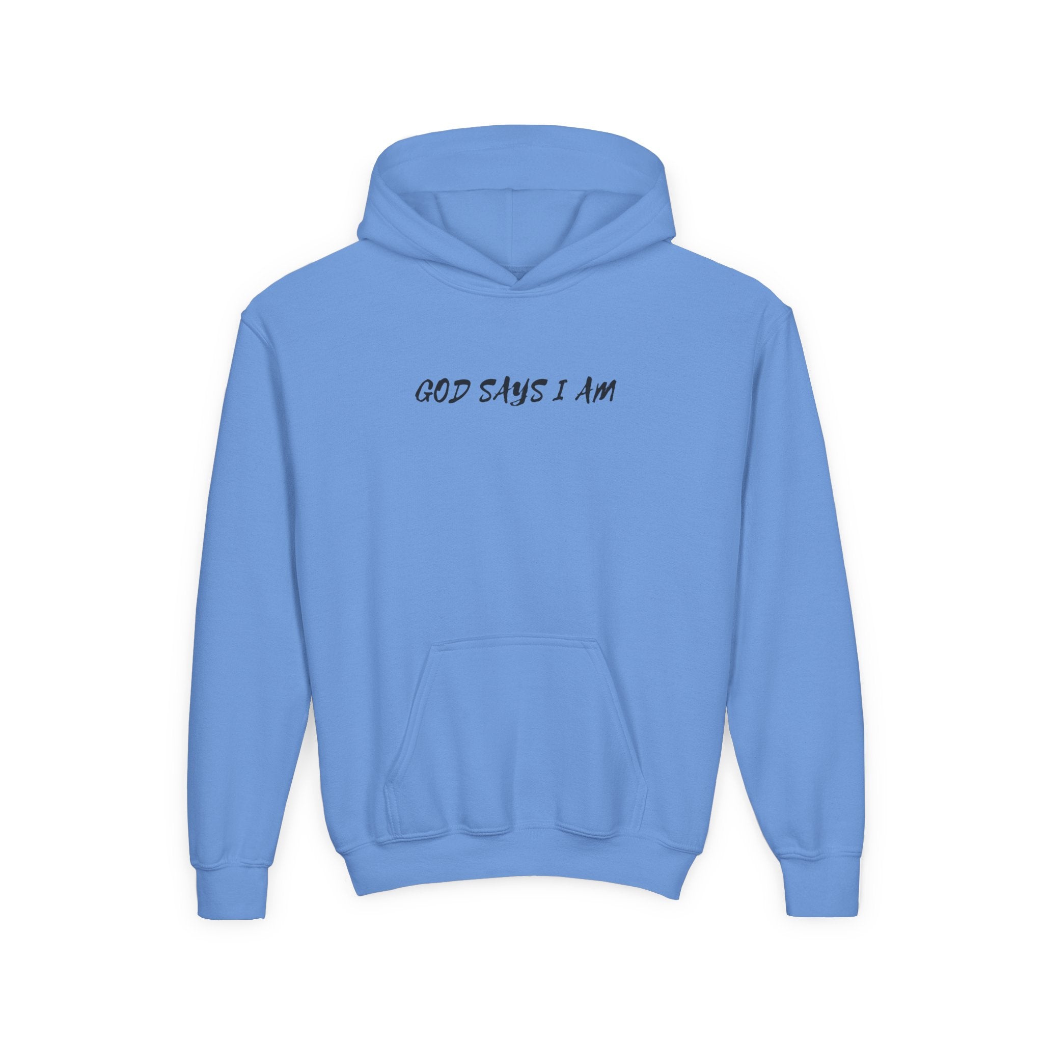 Youth Hoodie — "God Says I Am" Inspirational Christian Pullover