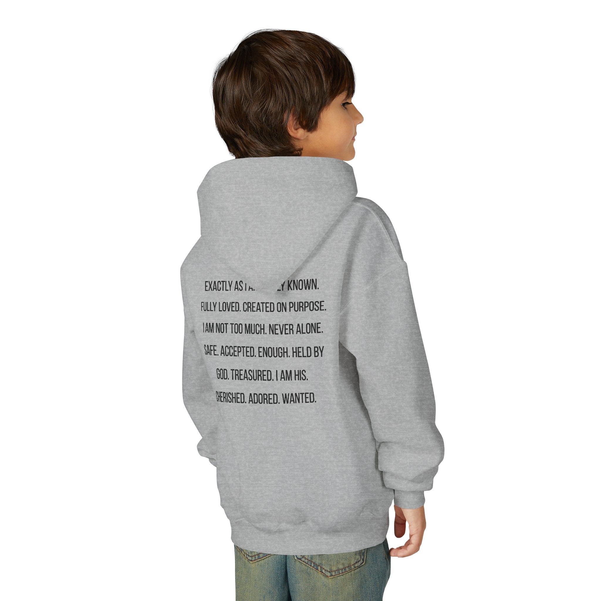 Youth Hoodie — "God Says I Am" Inspirational Christian Pullover