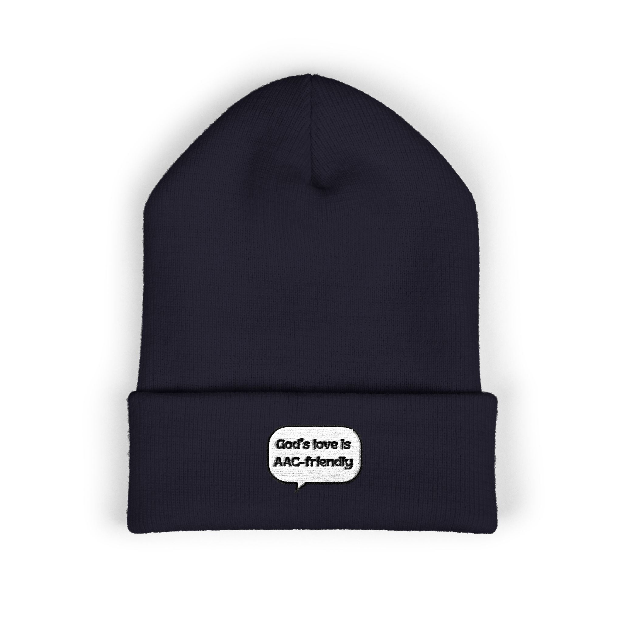 Embroidered Cuffed Beanie — Minimal Speech Bubble Design