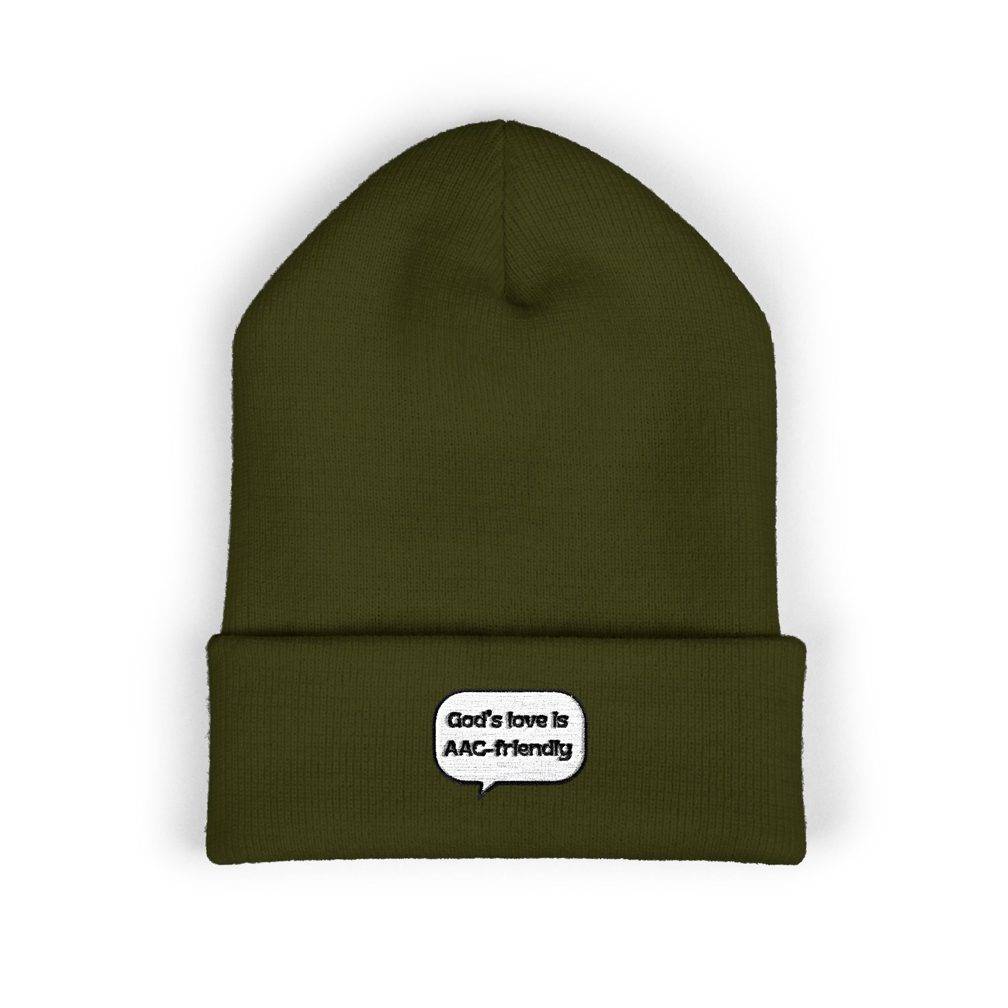 Embroidered Cuffed Beanie — Minimal Speech Bubble Design