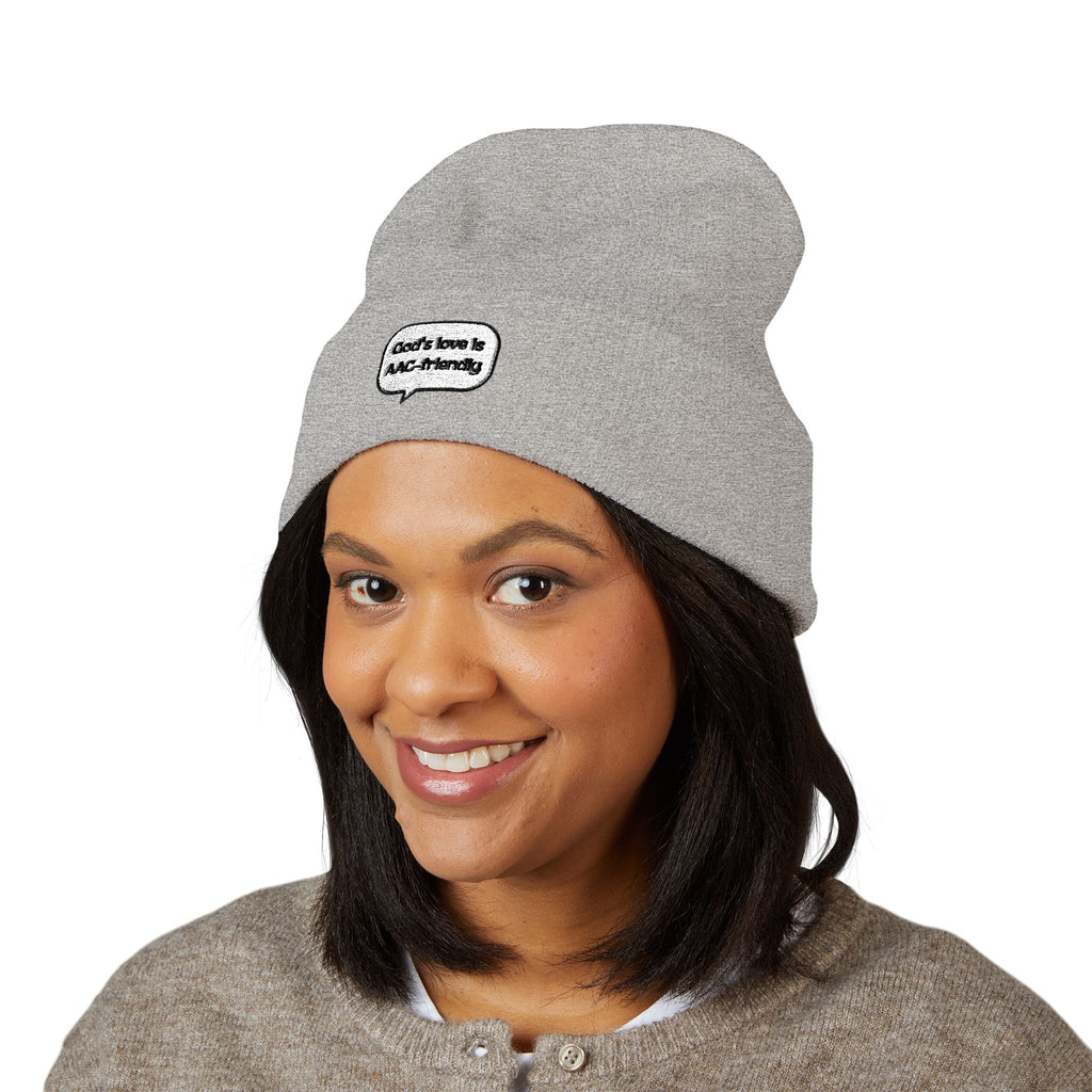 Embroidered Cuffed Beanie — Minimal Speech Bubble Design
