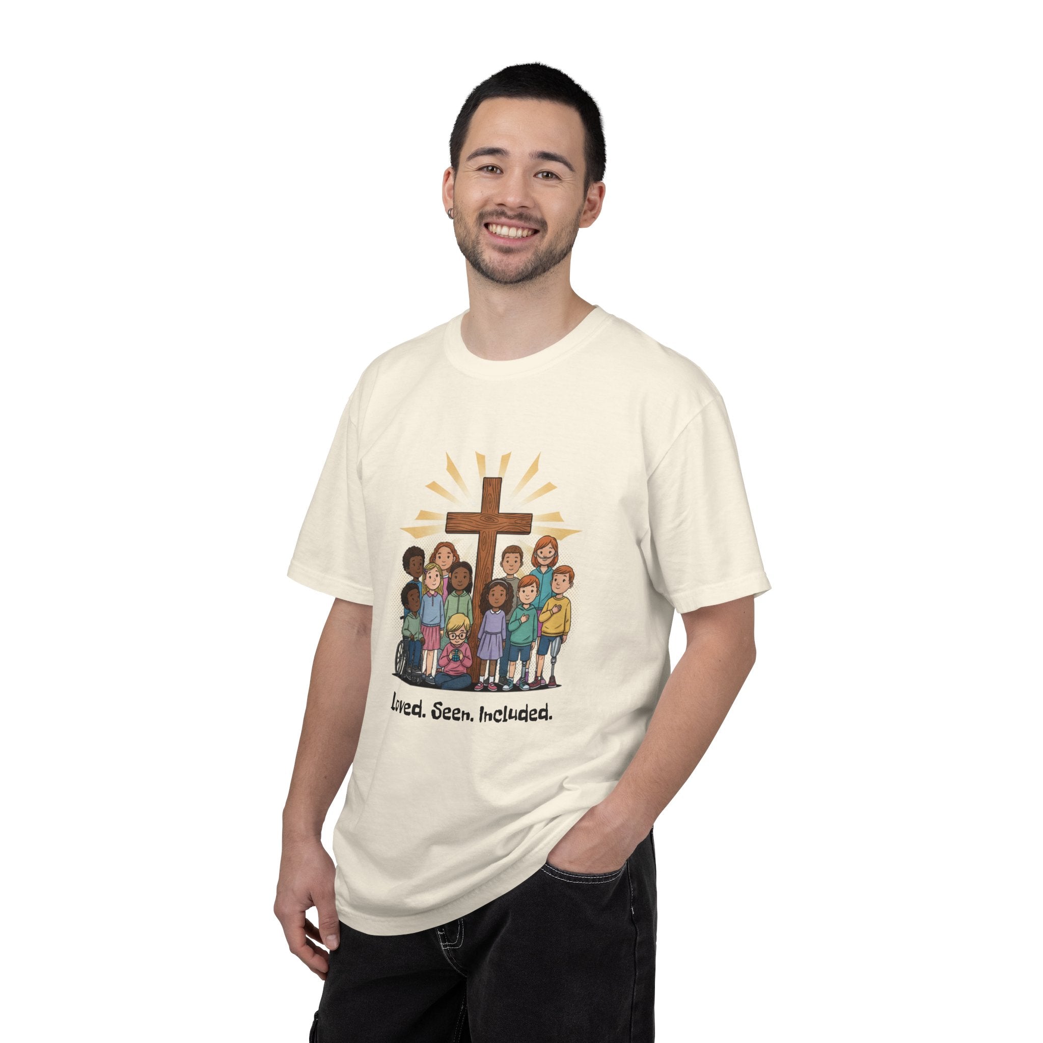 Christian Children’s T-Shirt — 'Loved, Seen, Included' (Back: 'Fearfully & Wonderfully Made')