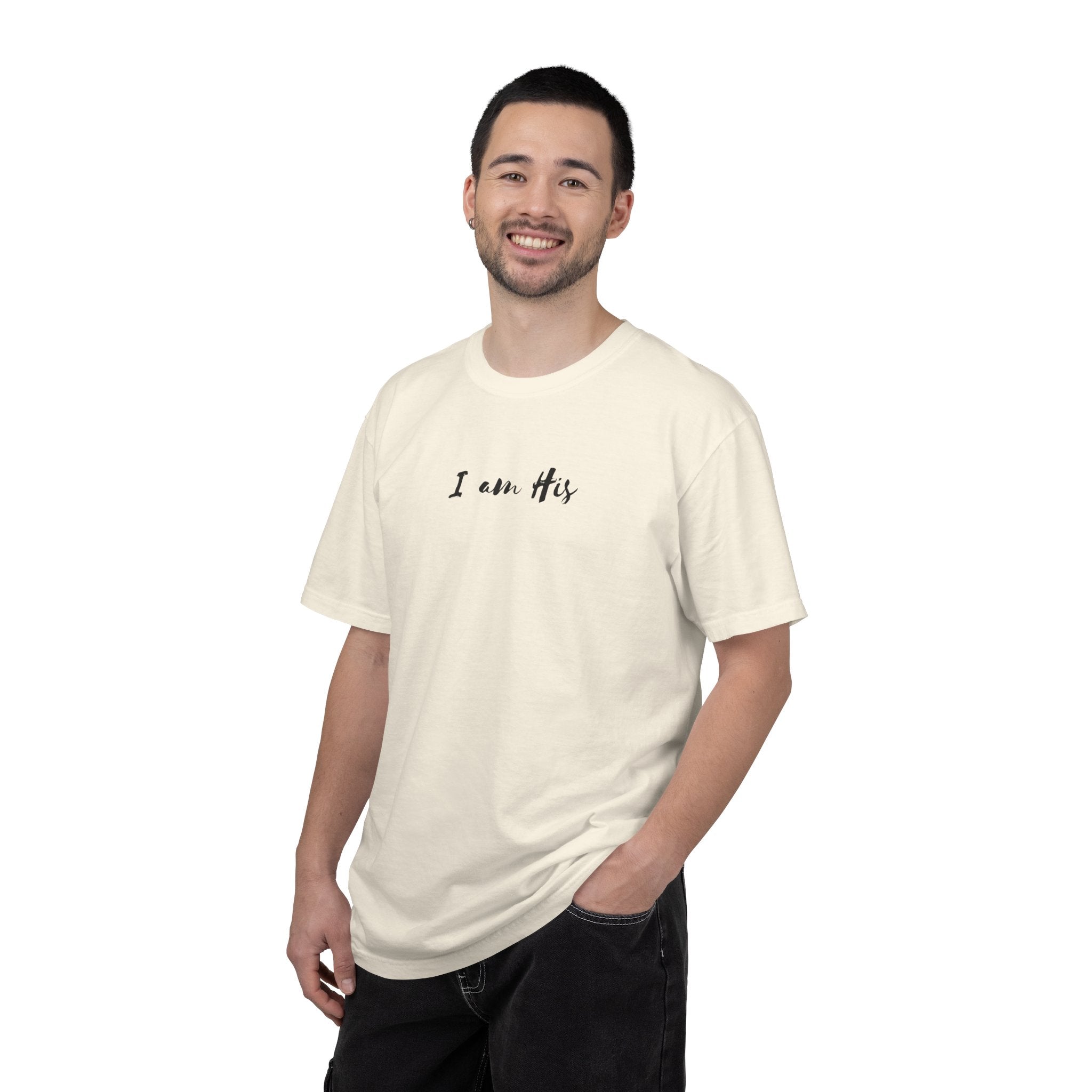 I Am His T-Shirt — Minimal Christian Scripture Tee (Isaiah 41:10 Back)