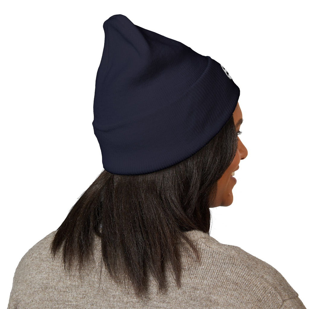 Embroidered Cuffed Beanie — Minimal Speech Bubble Design