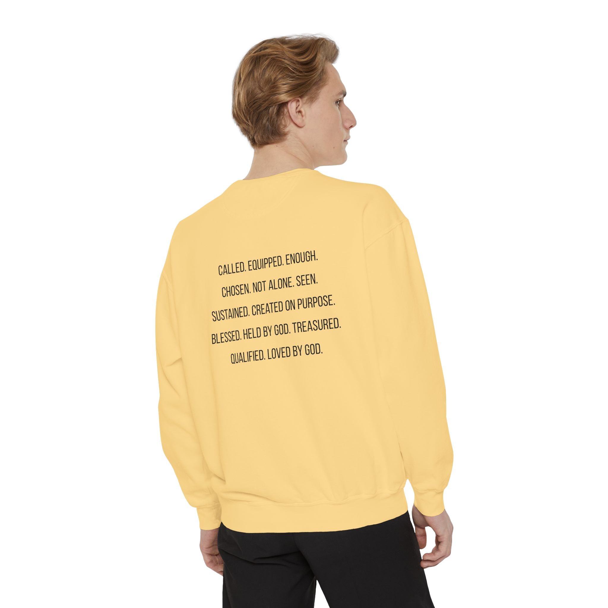 God Says I Am Sweatshirt — Inspirational Christian Message Pullover ("God Says I Am" with Back Scripture Affirmations)
