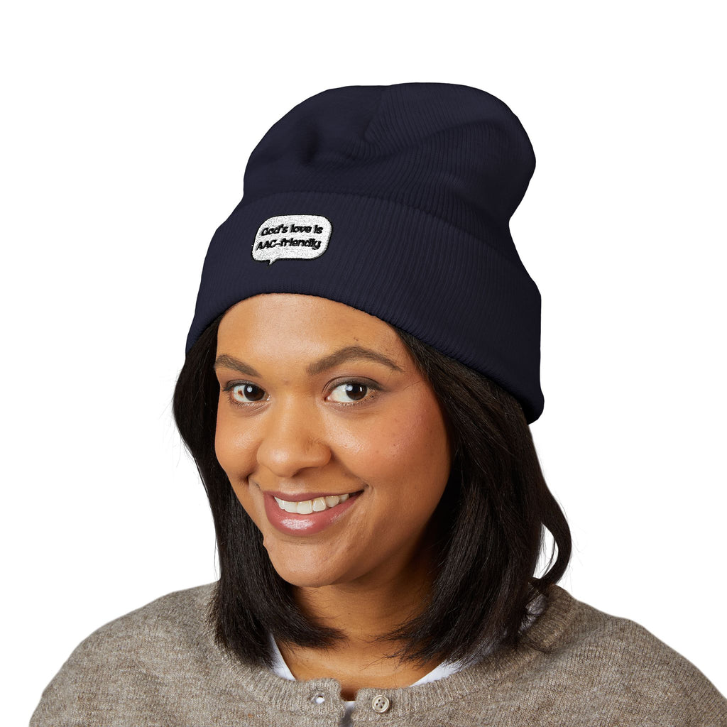 Embroidered Cuffed Beanie — Minimal Speech Bubble Design