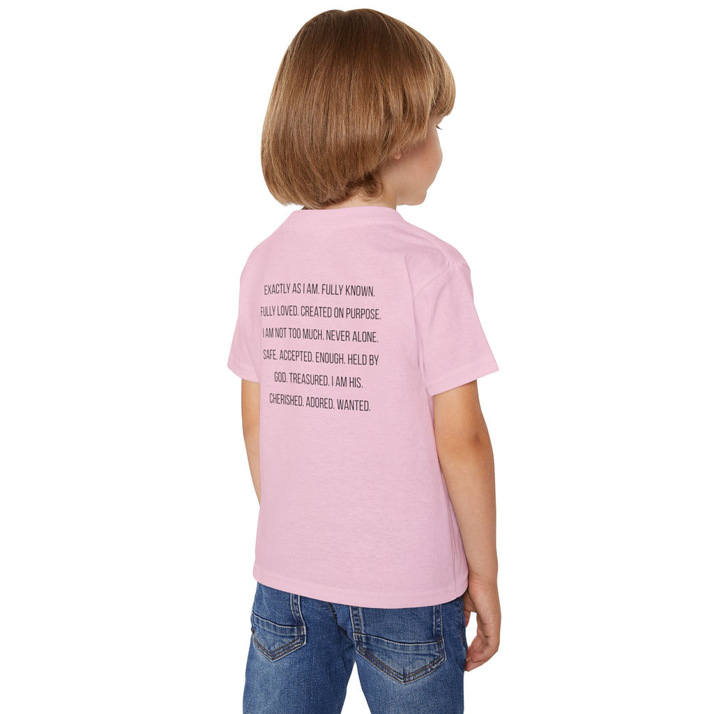 Toddler T-Shirt — “God Says I Am” Religious Affirmation Tee (Back Text: Encouraging Christian Statements)