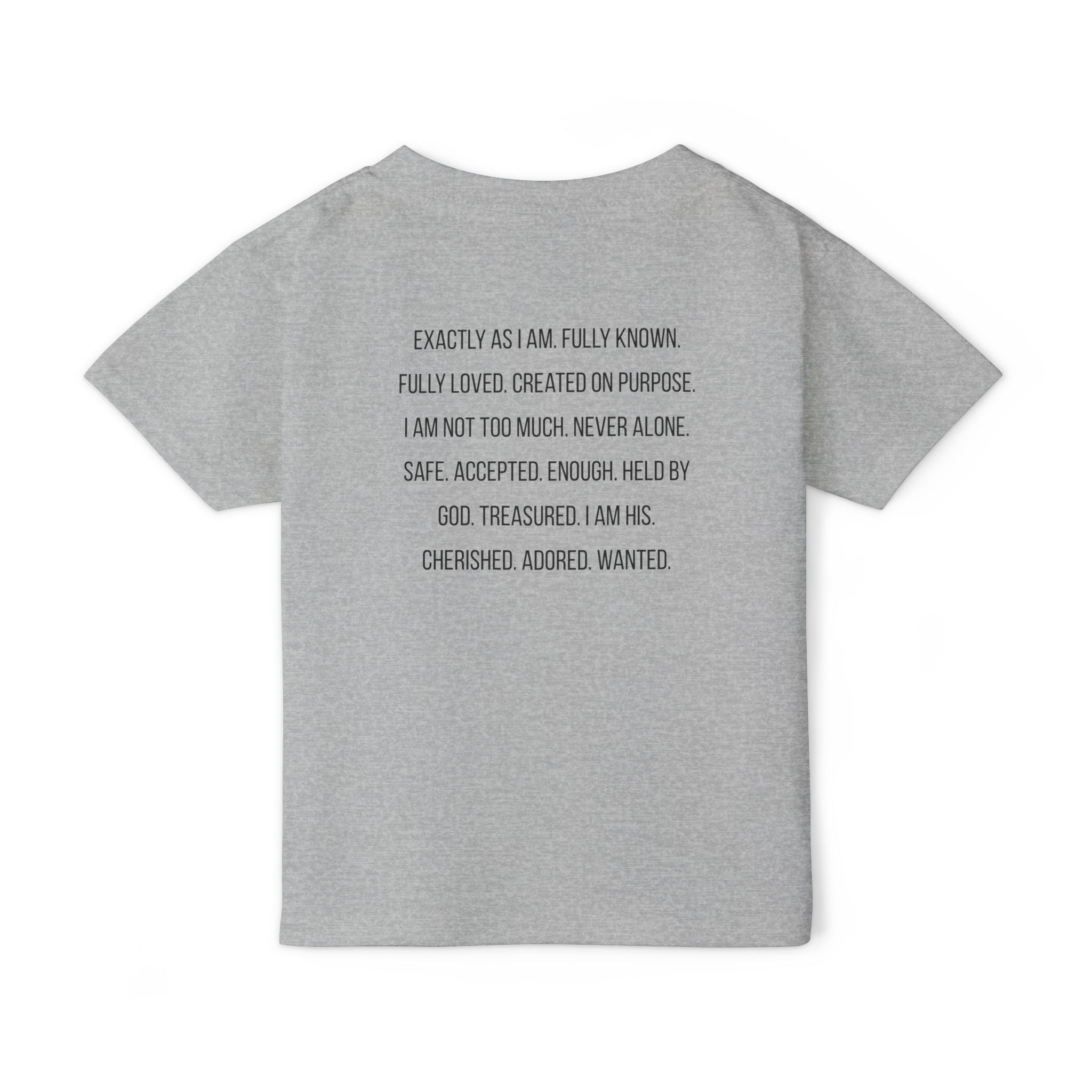 Toddler T-Shirt — “God Says I Am” Religious Affirmation Tee (Back Text: Encouraging Christian Statements)