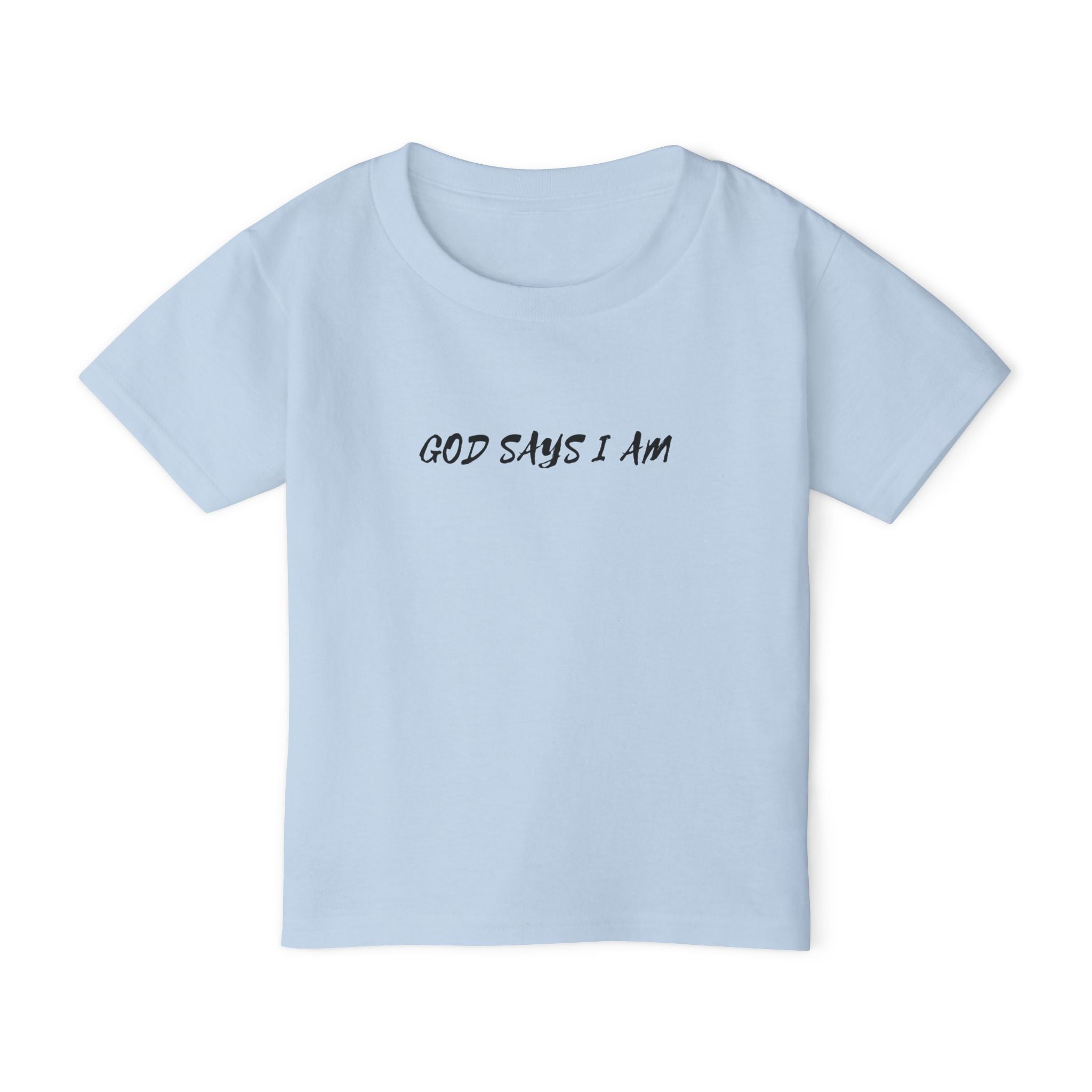 Toddler T-Shirt — “God Says I Am” Religious Affirmation Tee (Back Text: Encouraging Christian Statements)