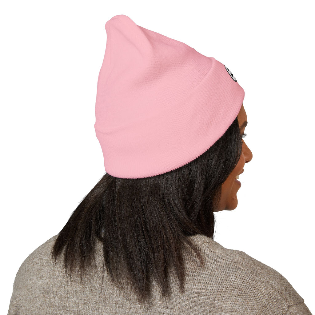 Embroidered Cuffed Beanie — Minimal Speech Bubble Design