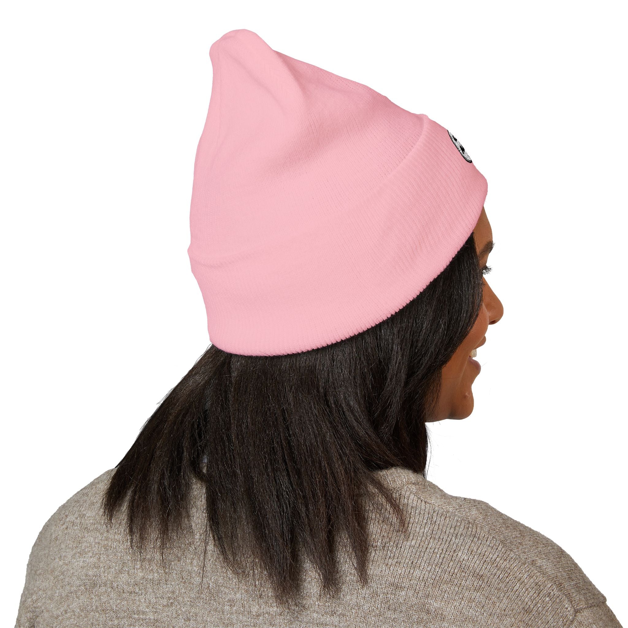 Embroidered Cuffed Beanie — Minimal Speech Bubble Design