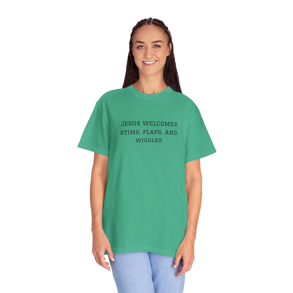 T‑Shirt — "Jesus Welcomes Stims, Flaps, and Wiggles" Graphic Tee