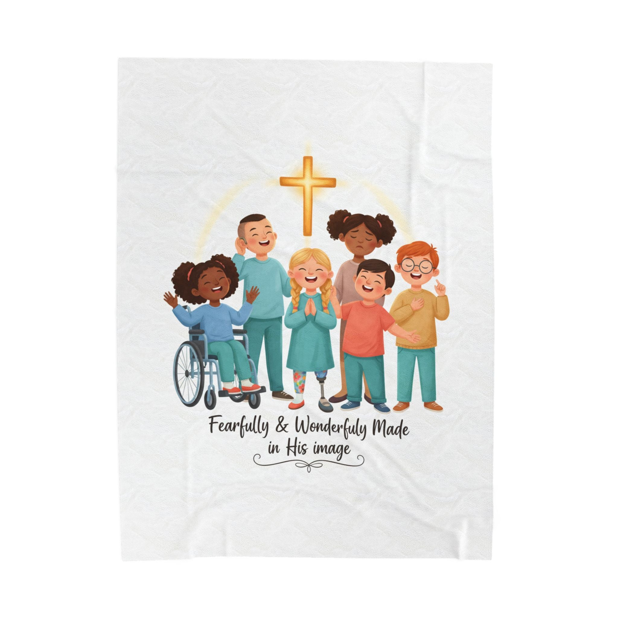 Christian Kids Velveteen Plush Blanket — "Fearfully & Wonderfully Made" Inclusive Faith Throw