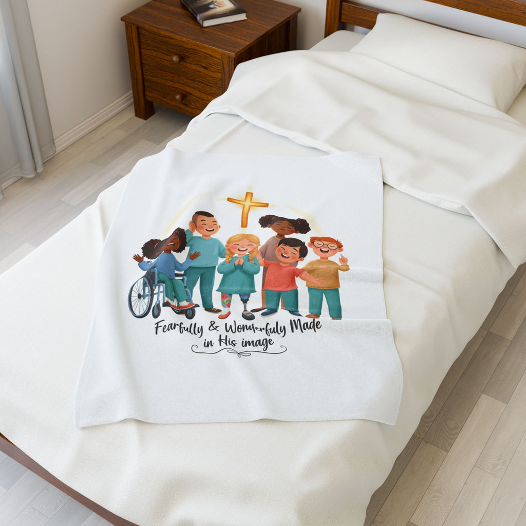Christian Kids Velveteen Plush Blanket — "Fearfully & Wonderfully Made" Inclusive Faith Throw