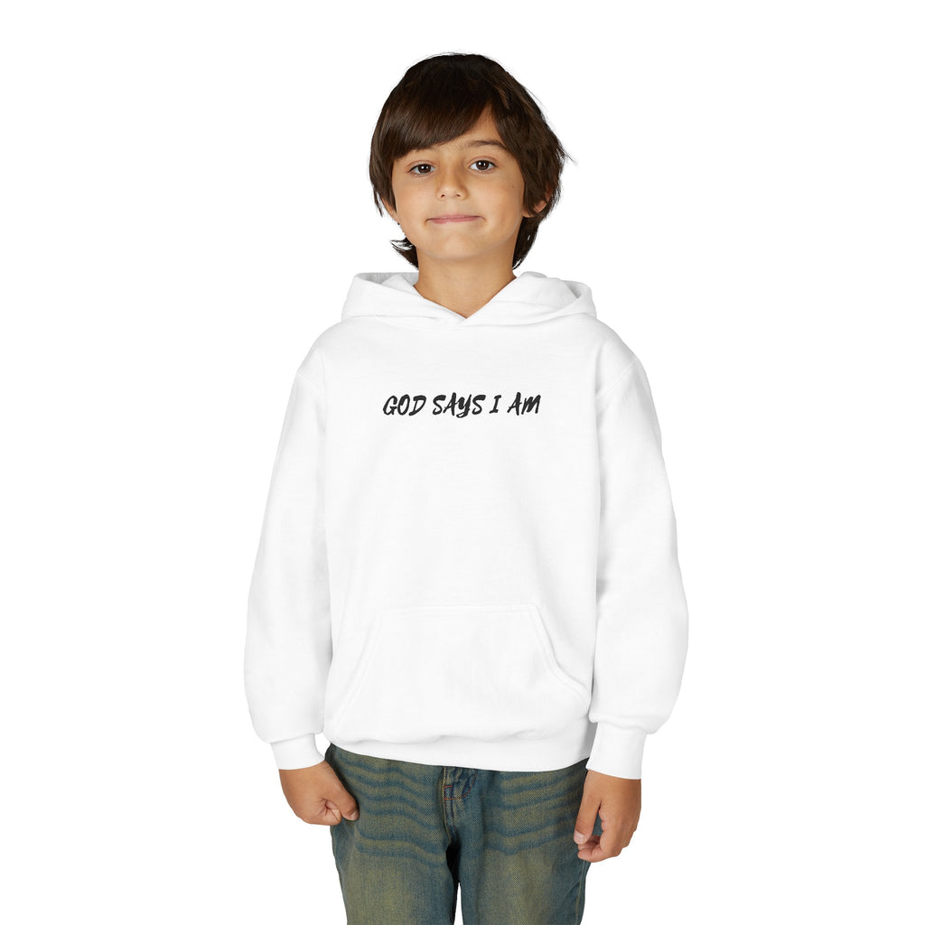 Youth Hoodie — "God Says I Am" Inspirational Christian Pullover
