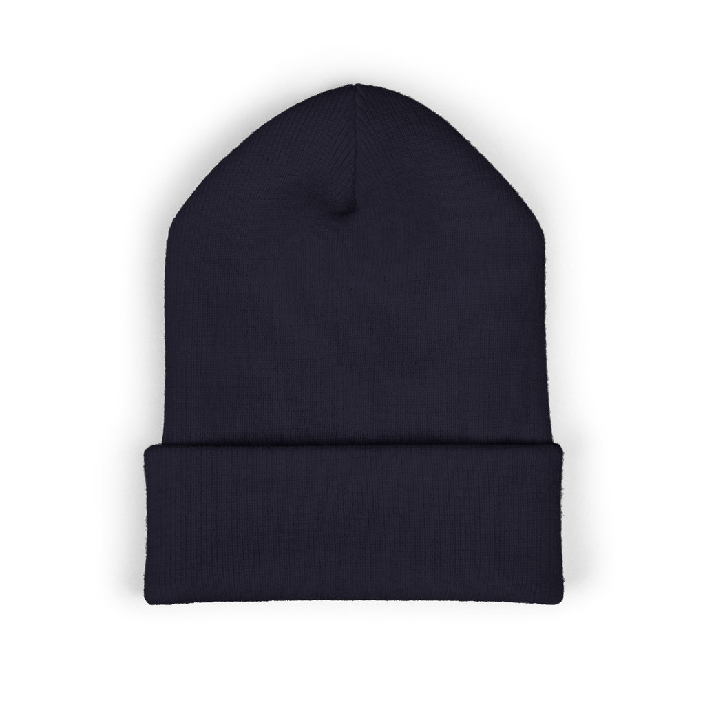 Embroidered Cuffed Beanie — Minimal Speech Bubble Design